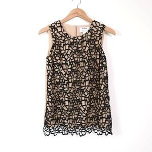 Lela Rose Size S Guipure Lace Top Target Neiman Marcus Taupe Black